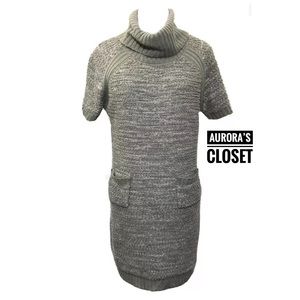 Moral Fiber XL Gray Sweater Dress Cowl Turtle Neck Belt Short Sleeve Soft Pocket
